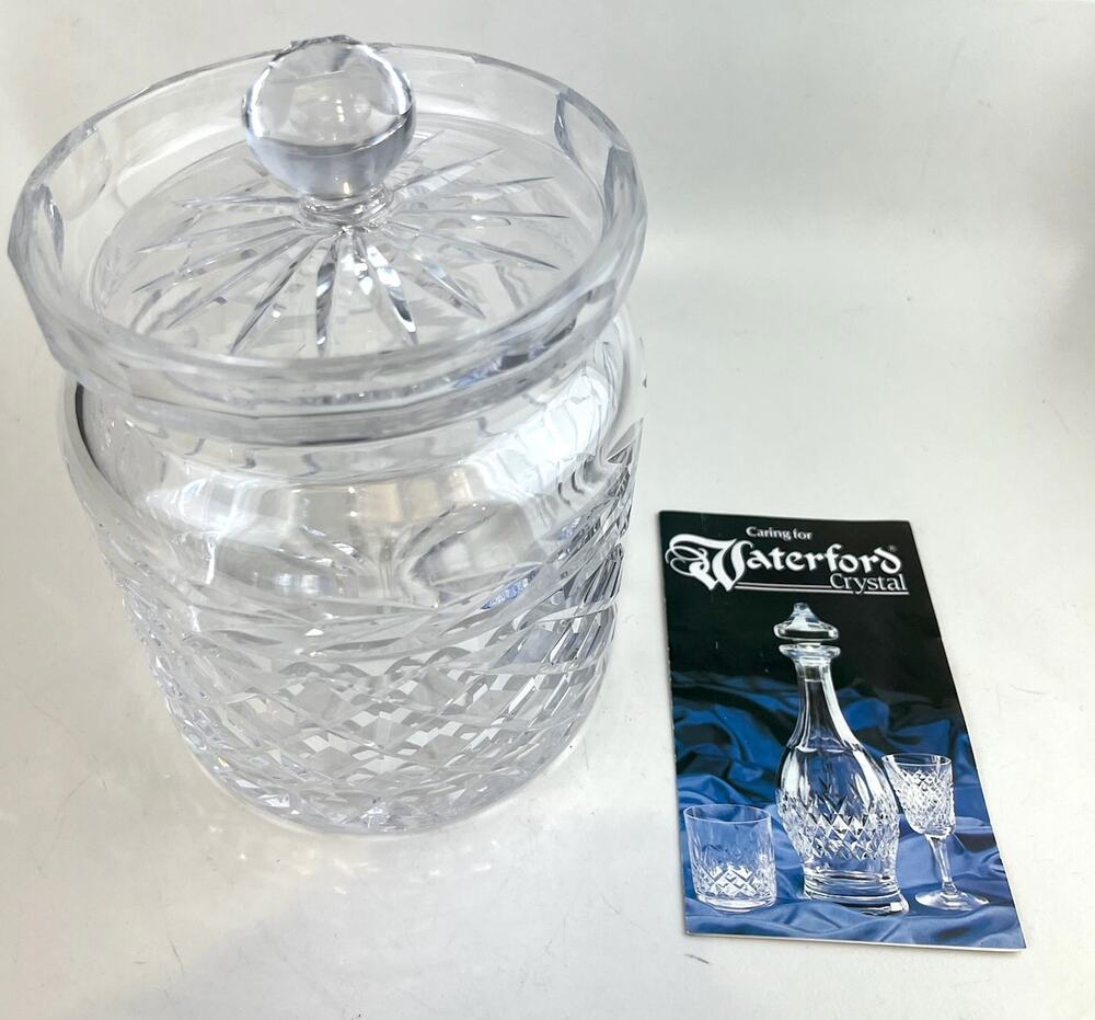 WATERFORD Crystal Biscuit Barrel and Lid Glandore 7" Criss Cross Laurel Ireland